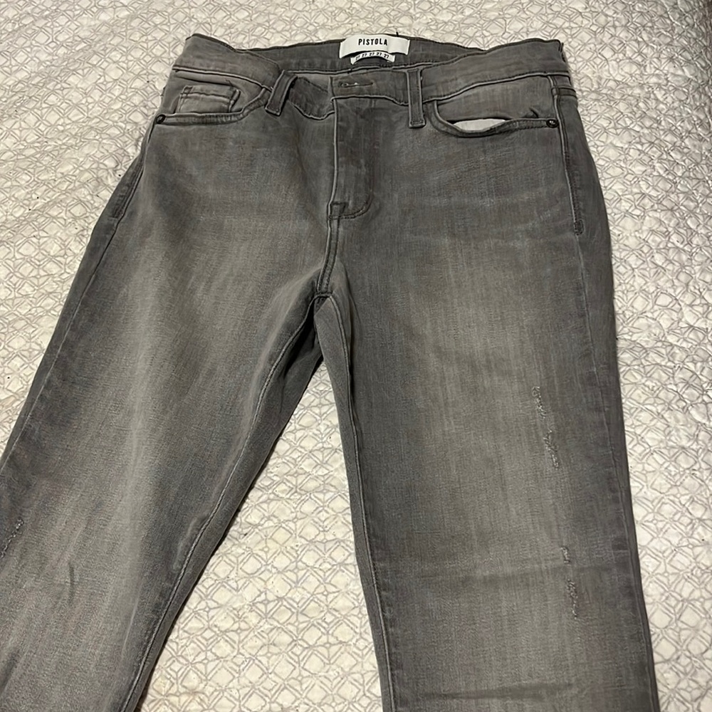 PISTOLA gray jeans with fringe ankles.